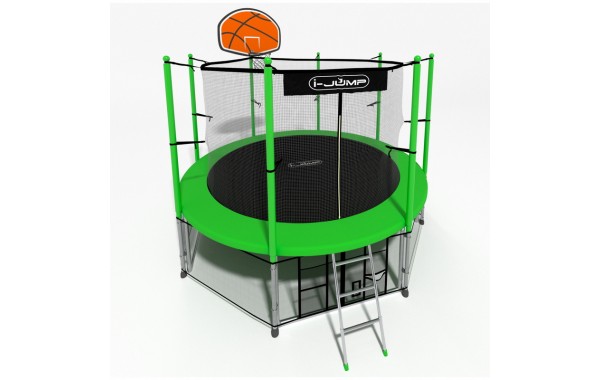 Батут i-Jump Classic Basket 8FT 244 см с нижней сетью и лестницей зеленый 600_380