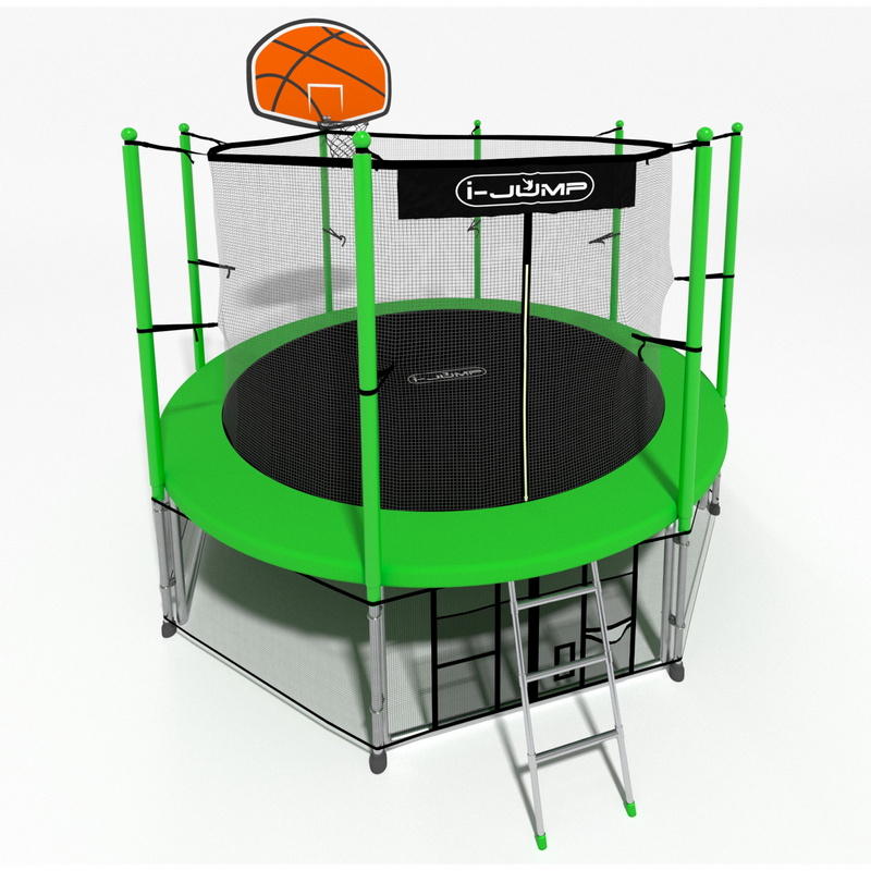 Батут i-Jump Classic Basket 8FT 244 см с нижней сетью и лестницей зеленый 800_800