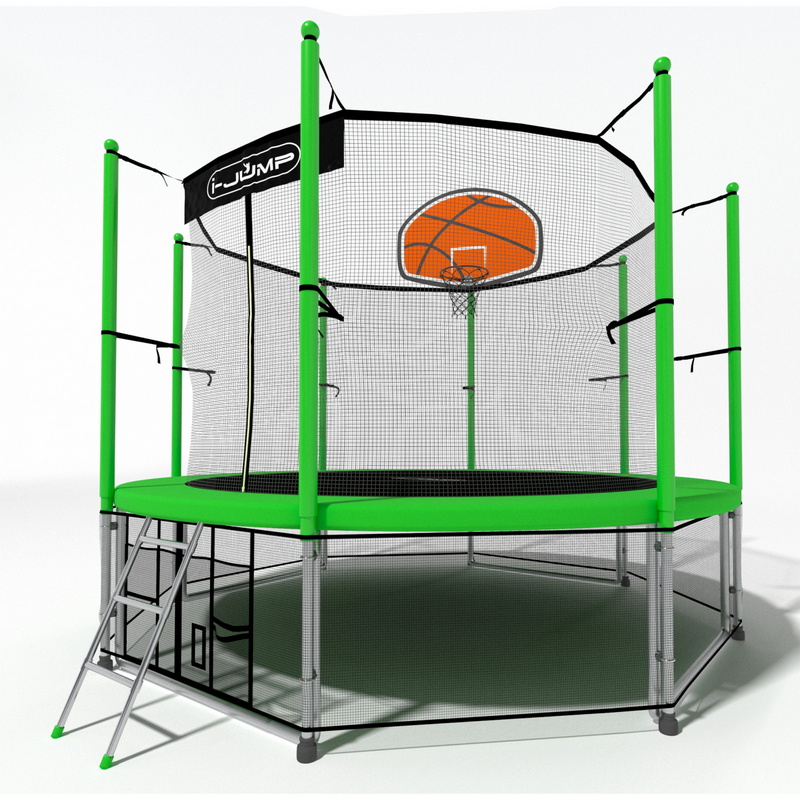 Батут i-Jump Classic Basket 8FT 244 см с нижней сетью и лестницей зеленый 800_800