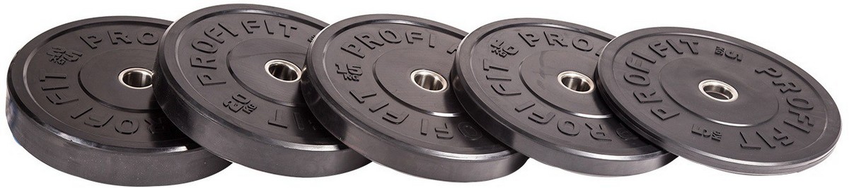 Диск для штанги каучуковый, черный, d51 25кг Profi-Fit 1200_266