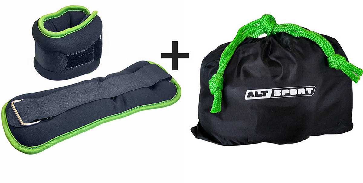 Утяжелители Sportex ALT Sport (2х1,5кг), нейлон, в сумке HKAW104-1 черный с зеленой окантовкой 1200_605