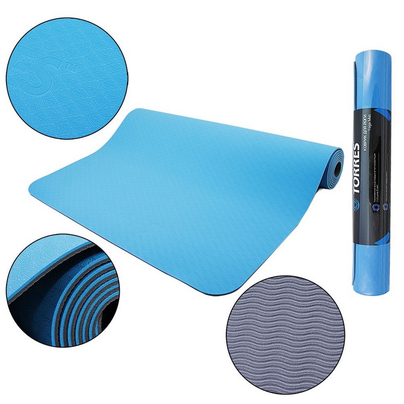 Коврик для йоги Torres Comfort 4 YL10064, TPE 4 мм, нескользящее покрытие, сине-серый 800_800
