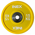 Олимпийский диск в уретане 15кг Inex PU Bumper Plate TF-P2100-15 желтый\белый 120_120